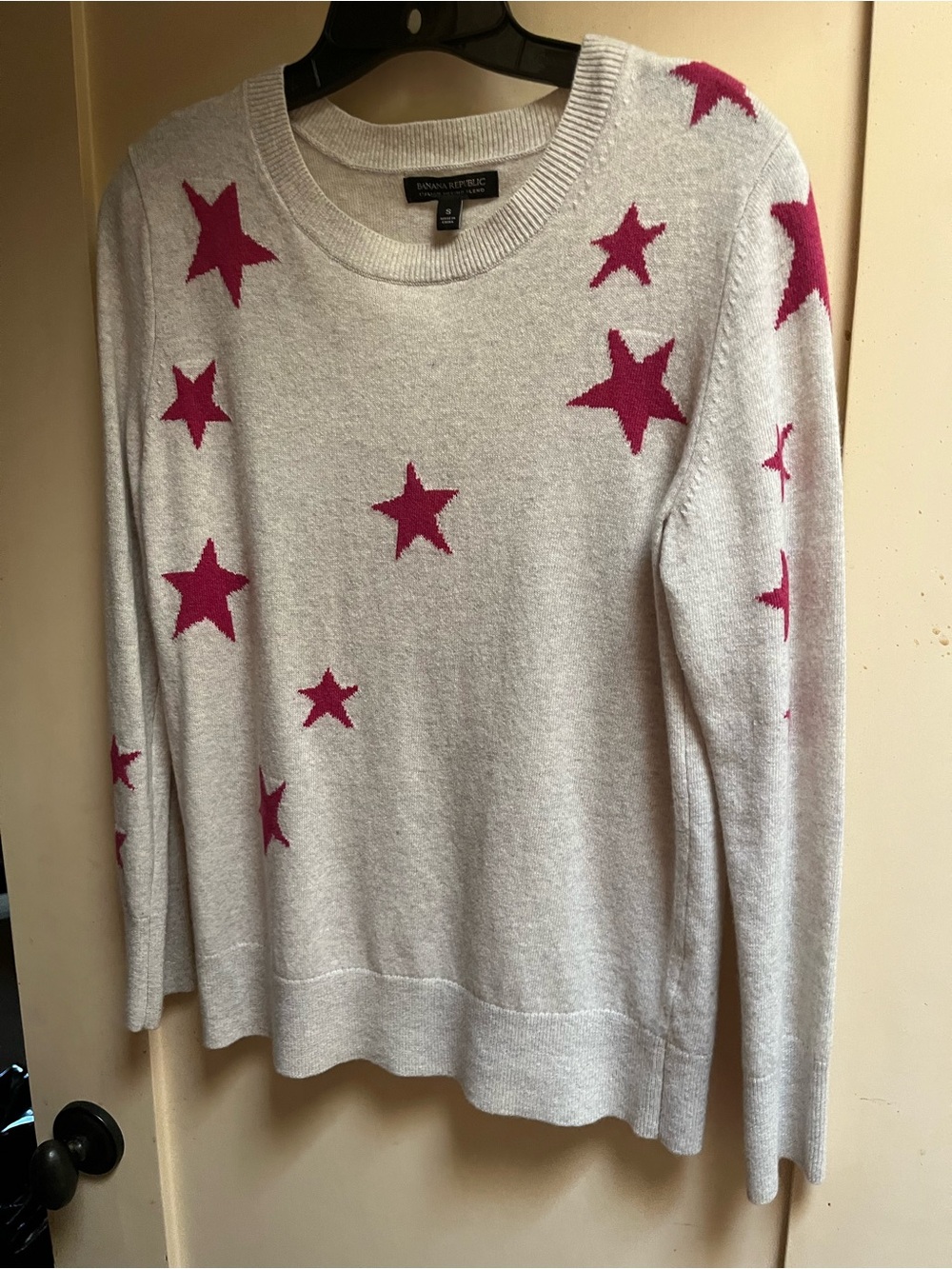 Banana Republic Cream Sweater with Pink Star Motif